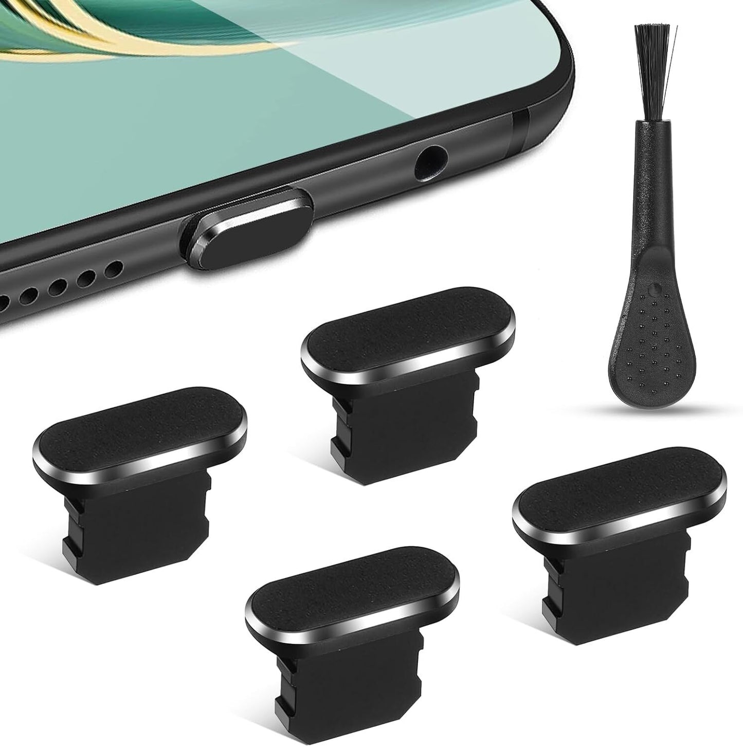 Teaaha 4 Pack Phone Dust Plug Charging Port Anti-Dust Black