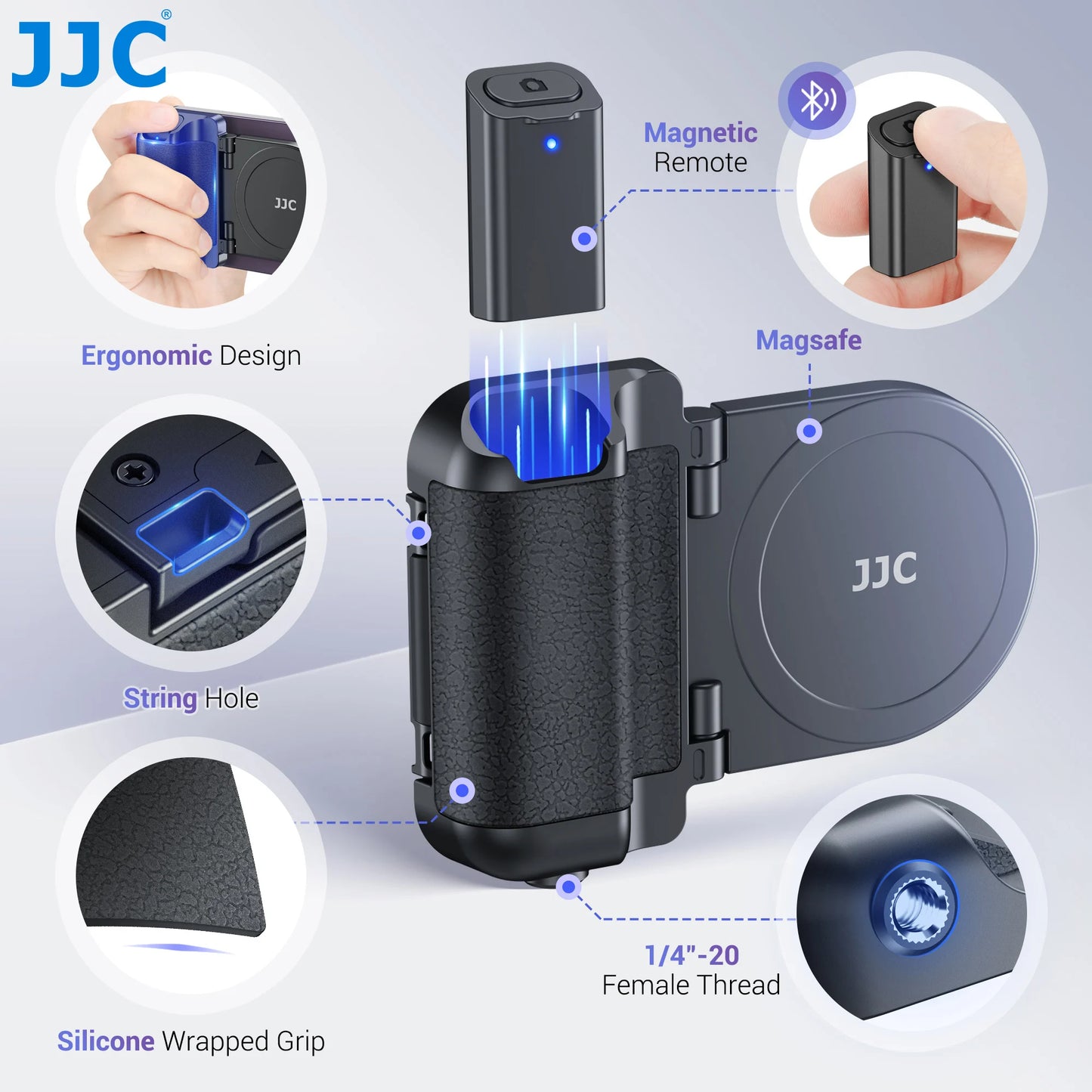 JJC Magnetic Smartphone Shooting Holder Phone Hand Grip Handle Snap on Phone Stand with Tripod Mount Wireless Shutter Remote