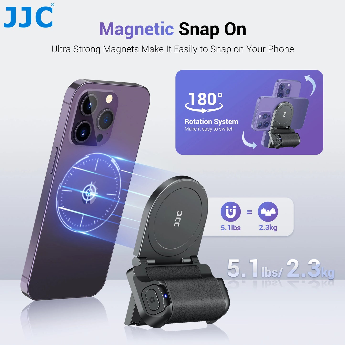 JJC Magnetic Smartphone Shooting Holder Phone Hand Grip Handle Snap on Phone Stand with Tripod Mount Wireless Shutter Remote