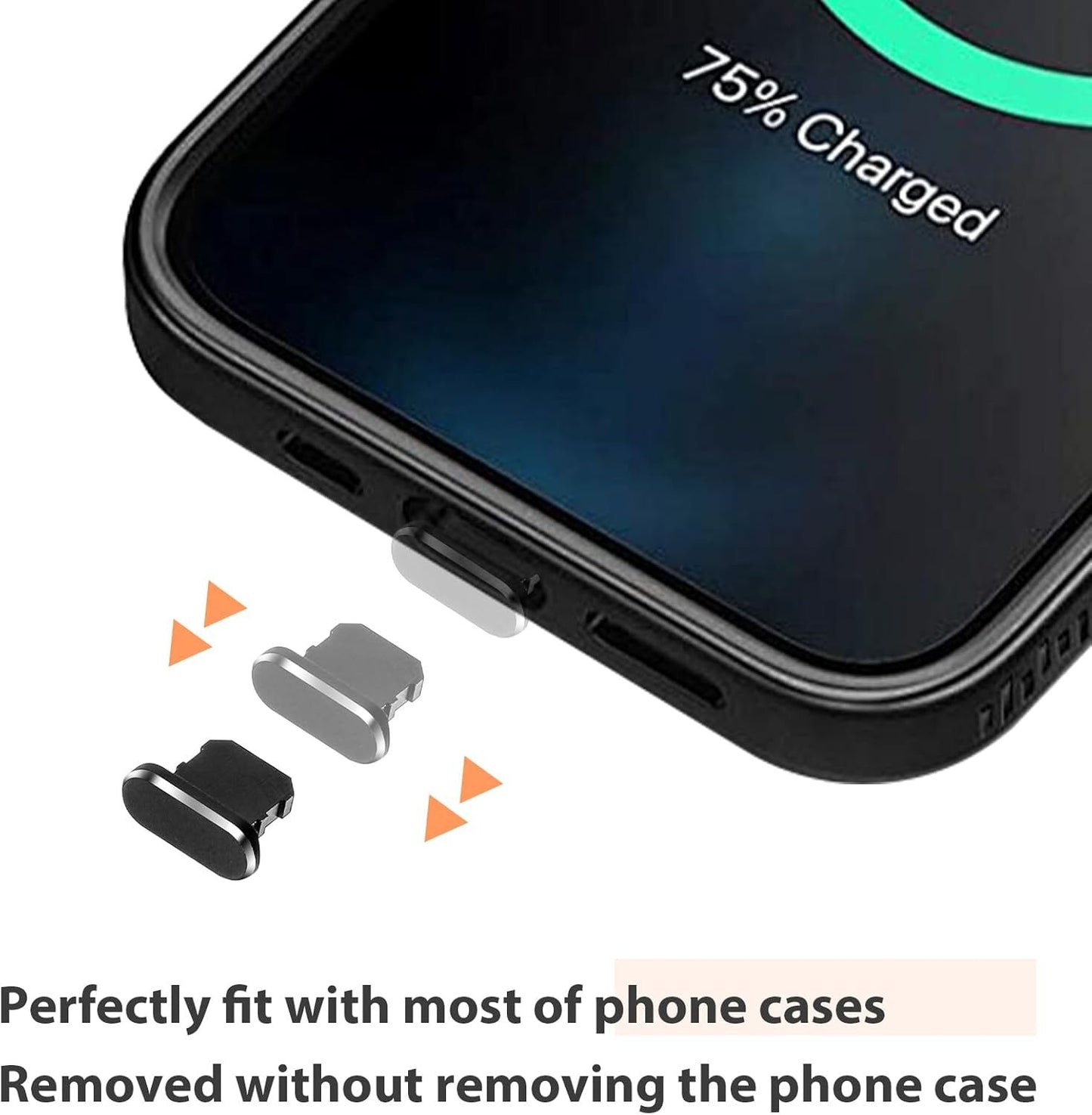Teaaha 4 Pack Phone Dust Plug Charging Port Anti-Dust Black