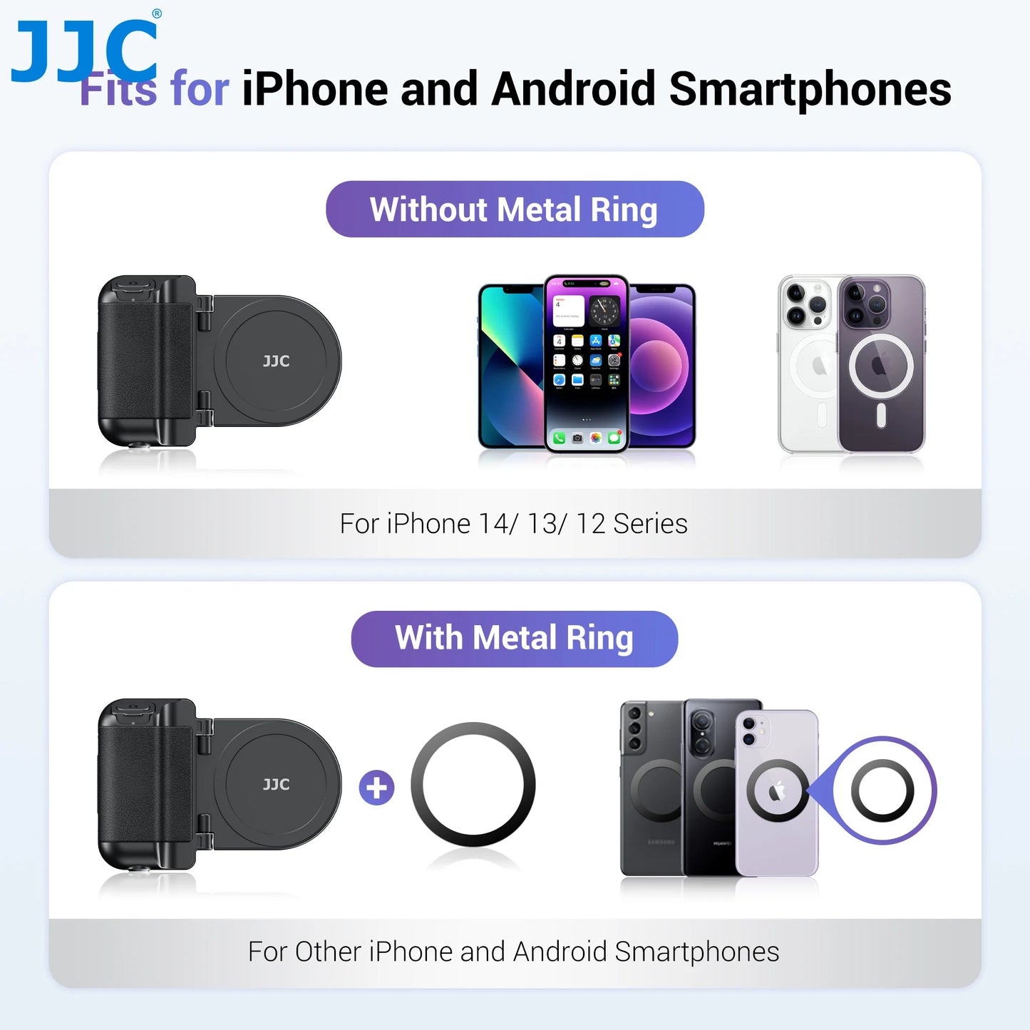 JJC Magnetic Smartphone Shooting Holder Phone Hand Grip Handle Snap on Phone Stand with Tripod Mount Wireless Shutter Remote