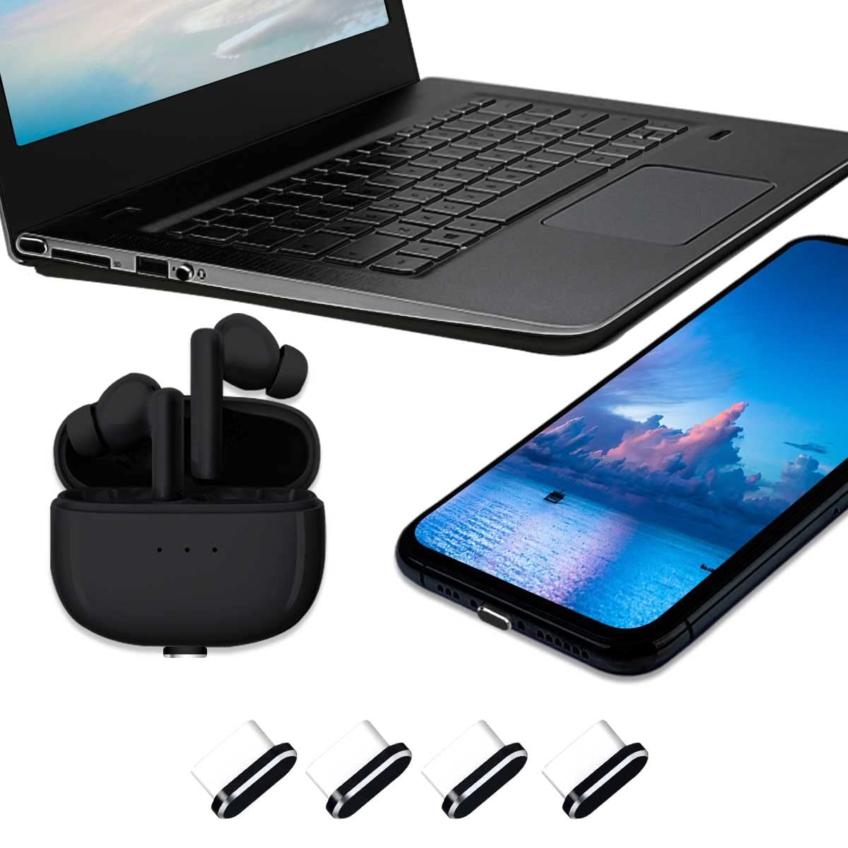USB C Dust Plug, Type C Dust Cover Charging Port Cap 4 PCS with Cleaning Brus...