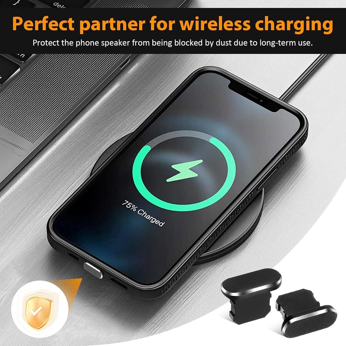 Teaaha 4 Pack Phone Dust Plug Charging Port Anti-Dust Black