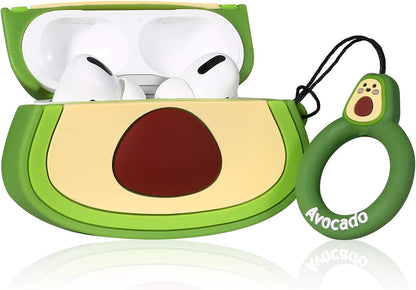 Case for Airpods Pro 2019/Pro 2 Gen 2022 Cute, 3D Unique Character Silicone Cartoon Fruit Airpod Skin Funny Fun Cool Keychain Design Kids Teens Girls Boys Cover Cases Air Pods Pro (Avocado)