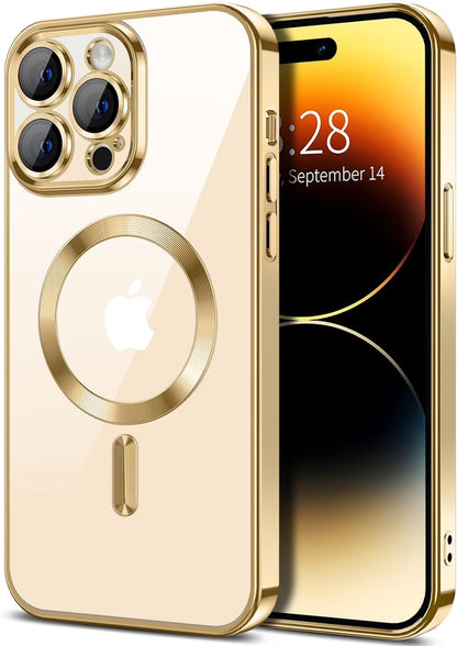 Transparent Phone Case for Apple Iphone 14 Pro Clear Magnetic Case, [Yellow Resistant] Slim Fit Shockproof Transparent Crystal Clear Magnetic Case for Apple Iphone 14 Pro, Gold