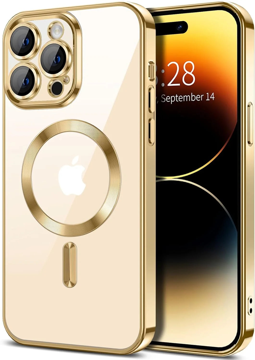 Transparent Phone Case for Apple Iphone 15 Pro Clear Magnetic Case, [Yellow Resistant] Slim Fit Shockproof Transparent Crystal Clear Magnetic Case for Apple Iphone 15 Pro, Gold