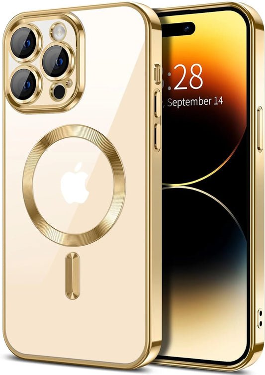 Transparent Phone Case for Apple Iphone 15 Pro Clear Magnetic Case, [Yellow Resistant] Slim Fit Shockproof Transparent Crystal Clear Magnetic Case for Apple Iphone 15 Pro, Gold