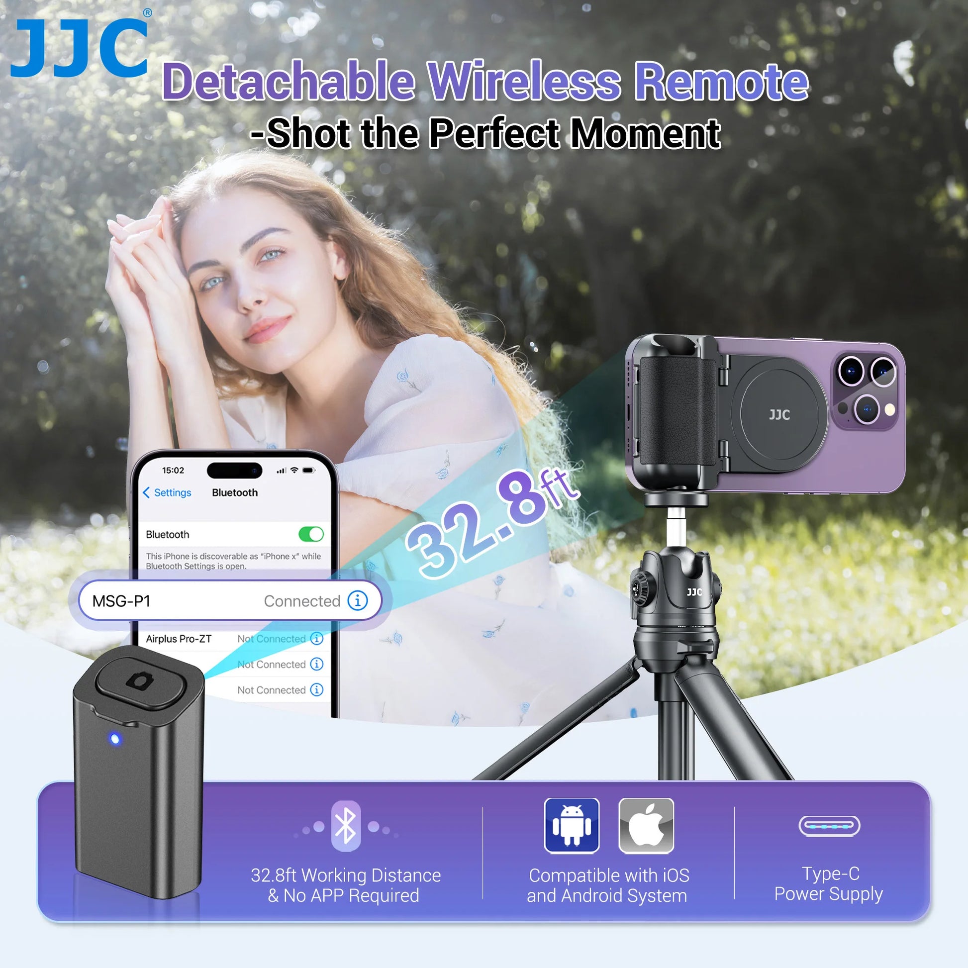 JJC Magnetic Smartphone Shooting Holder Phone Hand Grip Handle Snap on Phone Stand with Tripod Mount Wireless Shutter Remote