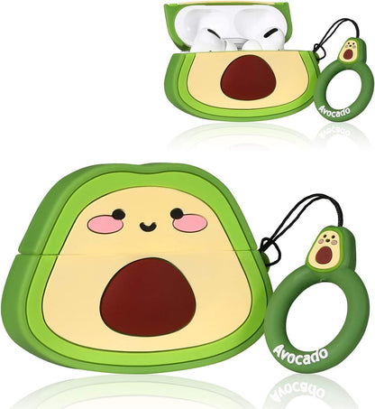 Case for Airpods Pro 2019/Pro 2 Gen 2022 Cute, 3D Unique Character Silicone Cartoon Fruit Airpod Skin Funny Fun Cool Keychain Design Kids Teens Girls Boys Cover Cases Air Pods Pro (Avocado)